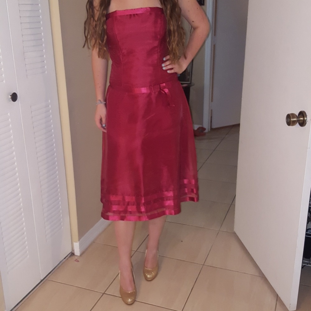 Red Midi Length Strapless In Organdy - image 1